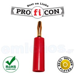 BNN 65G PLM ΚΟΚΚΙΝΗ της Pro.fi.con υψηλής ποιότητος φις πλαστική αρσενική μπανάνα επίχρυση banana male plug golden plated